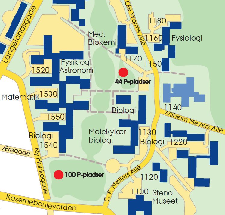 Aarhus Universitet, parkeringspladser, bygningskort.